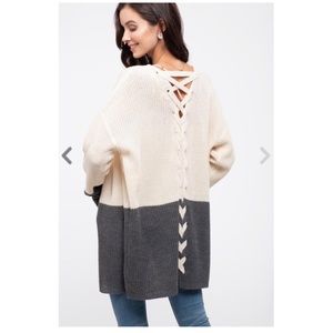 Braided Back Oversized Cardigan Sweater